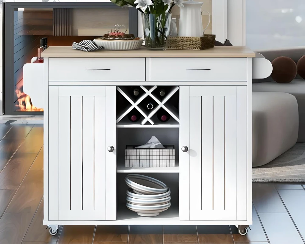 wooden rolling kitchen cart