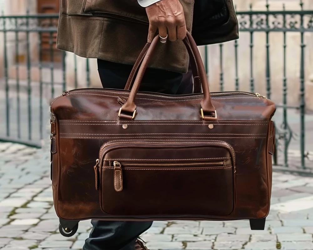 black leather carry on bag
