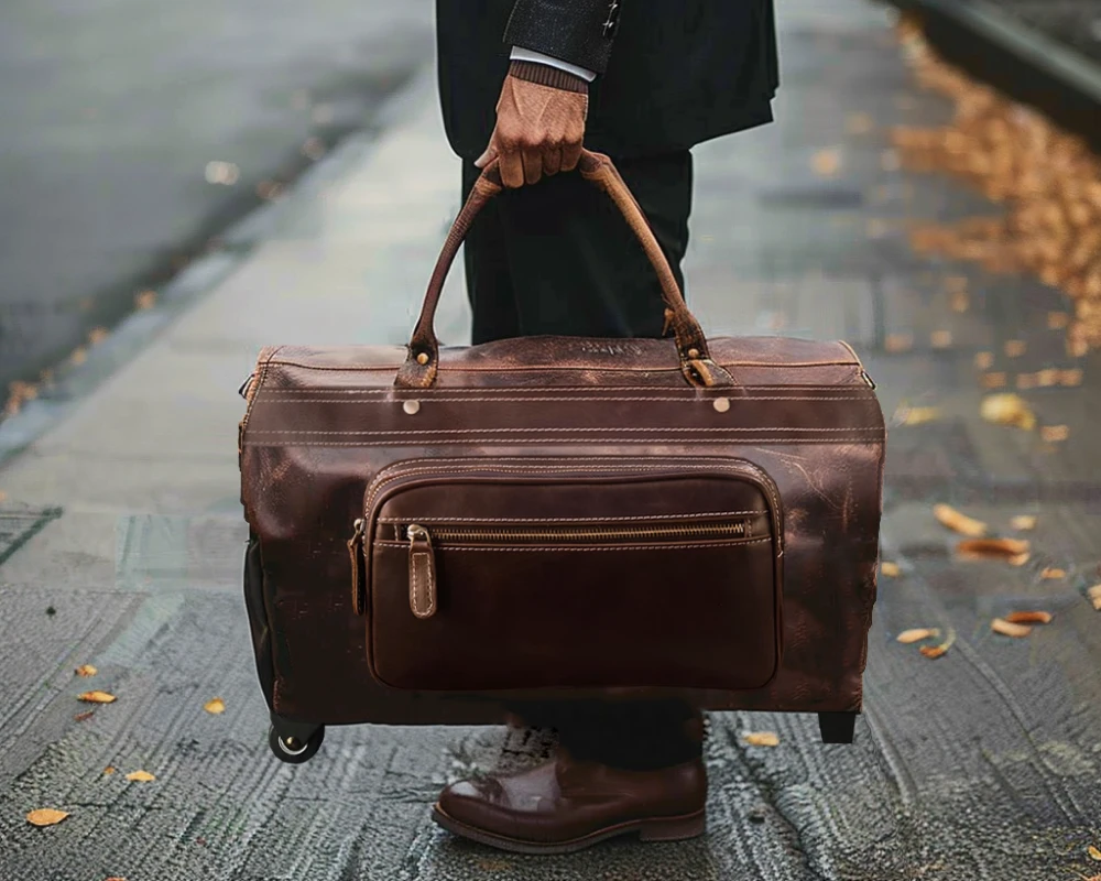 mens leather duffel carry on